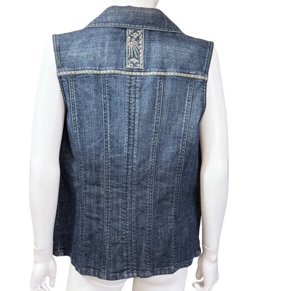 Chicos Platinum Denim Vest Womens Size 1 Blue Cotton Spandex Embroidered Casual - Picture 2 of 8